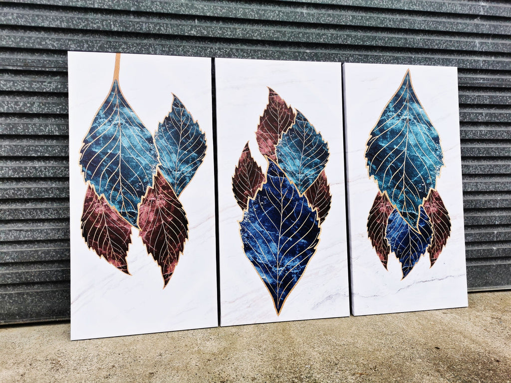 Pine Stretched  Framed 3 Panels - Finished Products - Leaves