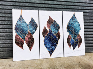Pine Stretched  Framed 3 Panels - Finished Products - Leaves