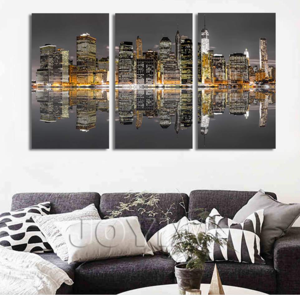 Pine Stretched  Framed 3 Panels - City Night