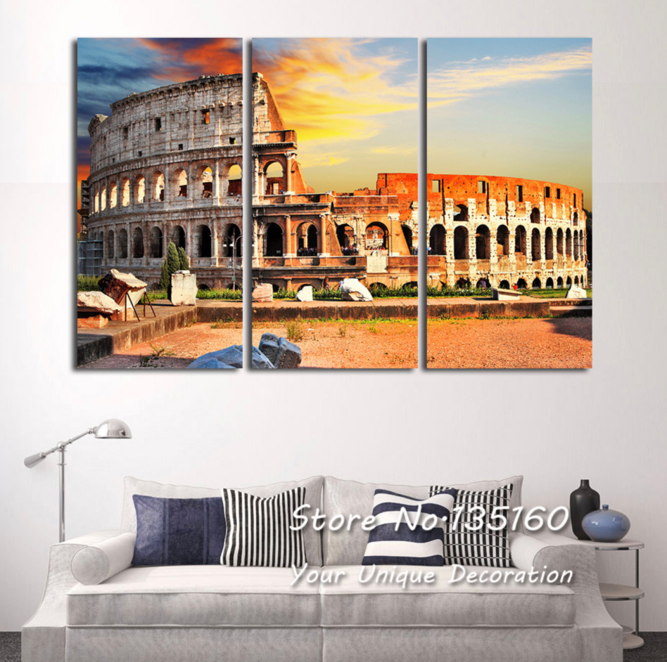 Pine Stretched  Framed 3 Panels - Colosseum